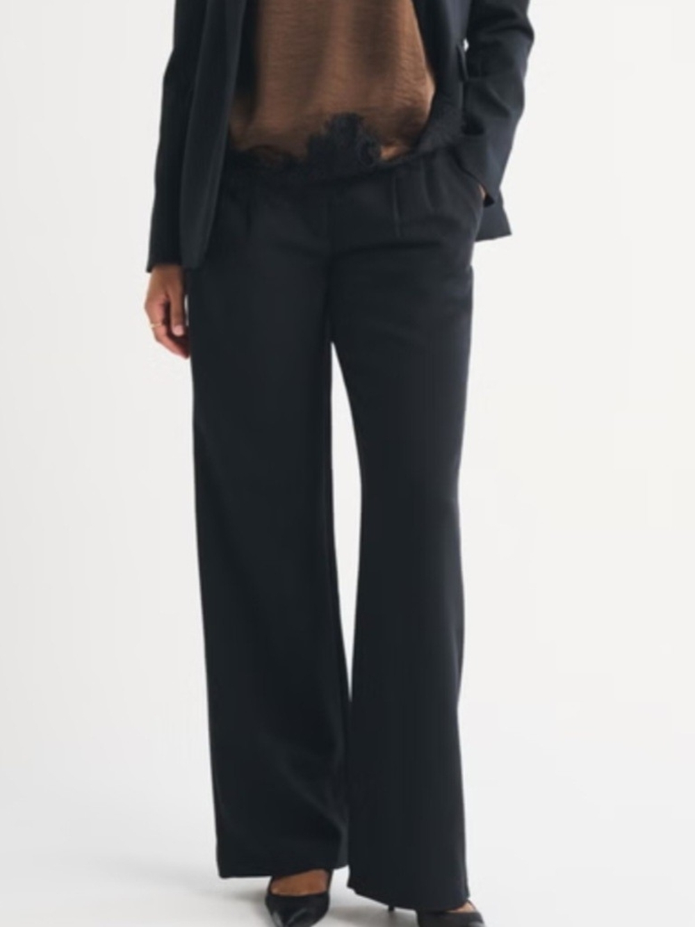 Abercrombie & Fitch Black Wide-Leg Trousers Curve Love